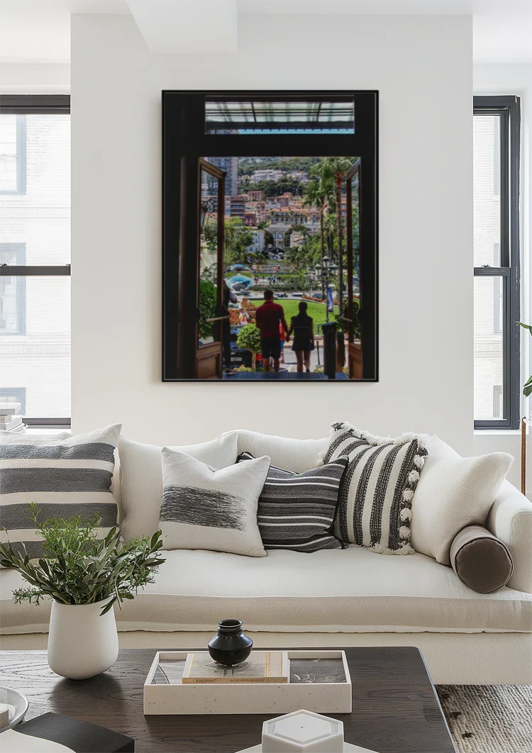 Adjust Colorful Mediterranean City with Palm Trees Painting