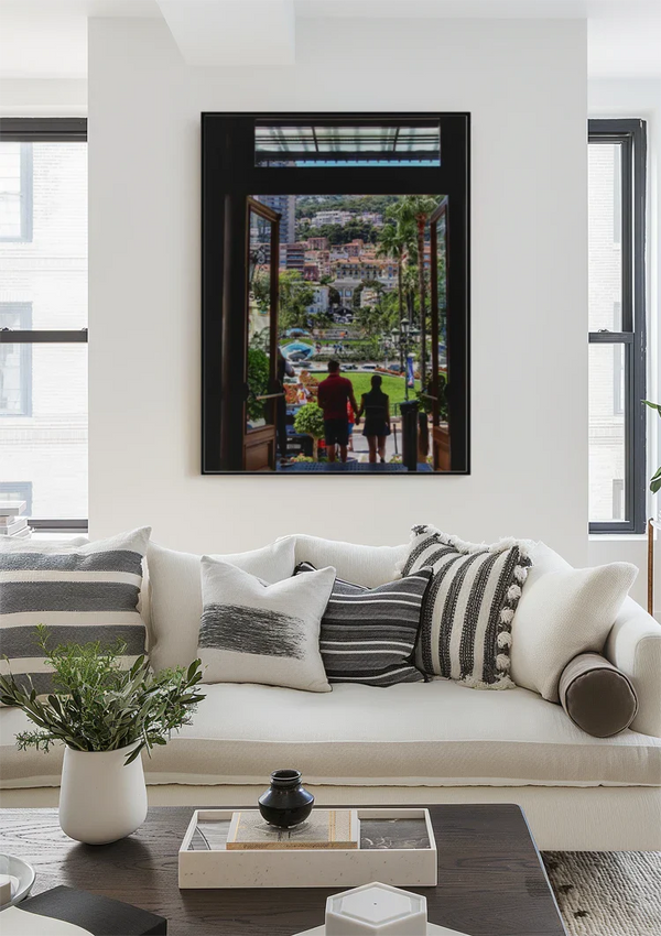 Adjust Colorful Mediterranean City with Palm Trees Painting