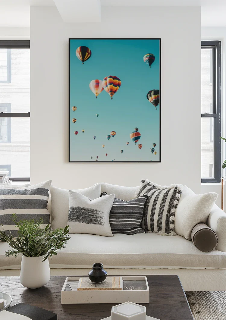 Farbenfrohe Heißluftballons Blauer Himmel Sommerhimmel Gemälde