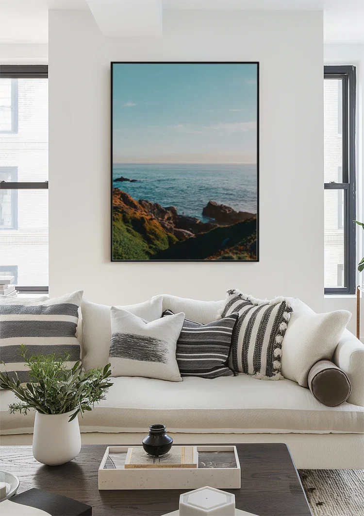 Calm Sea With Clear Blue Sky Minimalist Ocean Painting
