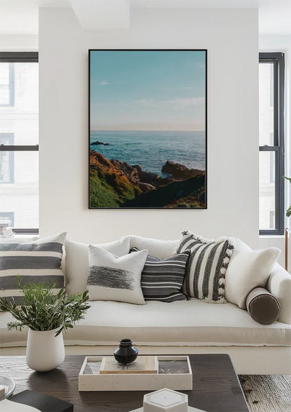 Calm Sea With Clear Blue Sky Minimalist Ocean Painting