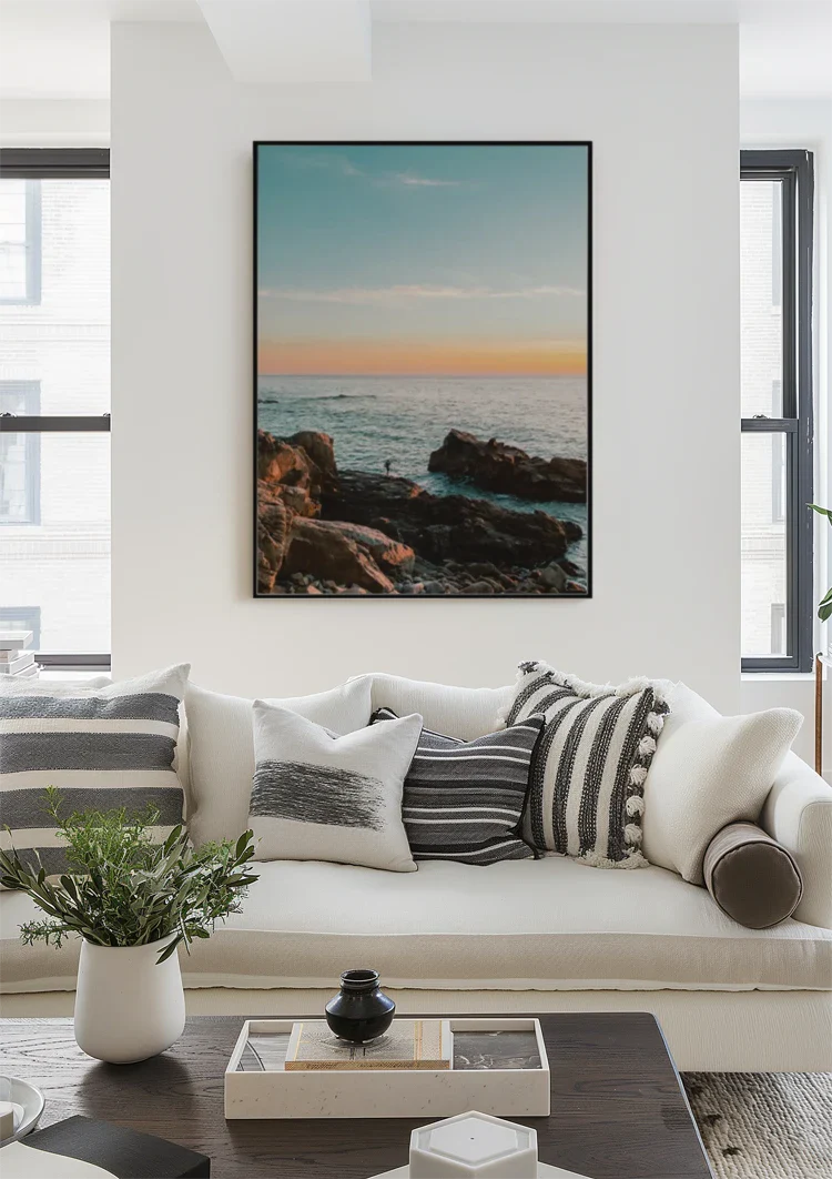 Rocky Coast At Sunset Wild Sea Golden Sky Painting