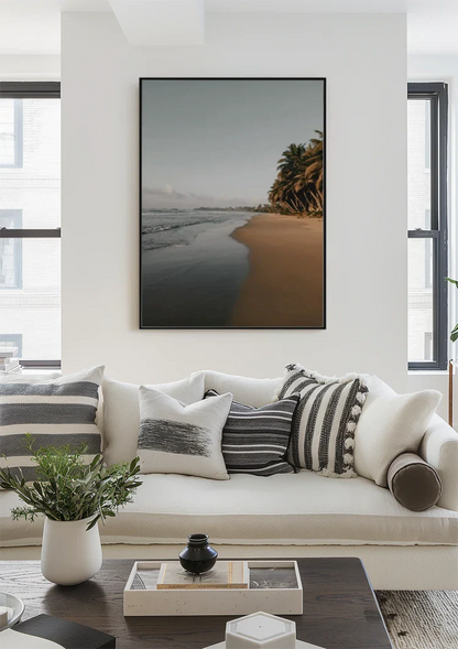 Quiet Beach With Palm Trees And Still Water Serene Painting