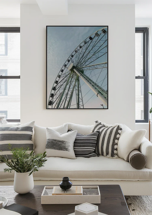 Reuzenrad canvas schilderij aan de muur in de ruime hal
