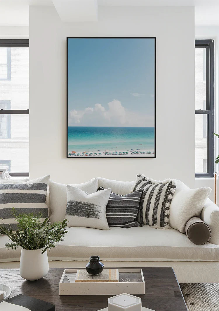 Fröhlicher Strand Türkises Meer Blauer Himmel Sonnig Gemälde