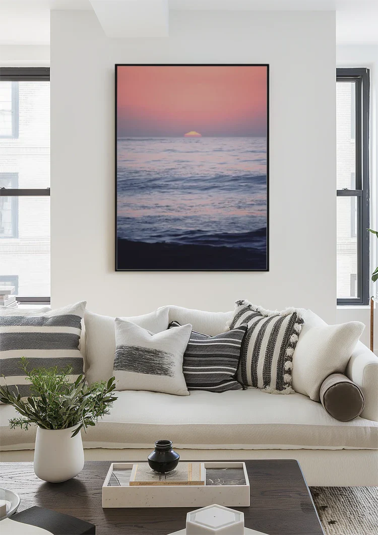 Sunset Ocean Pink Sky Serene Waves Seascape Painting