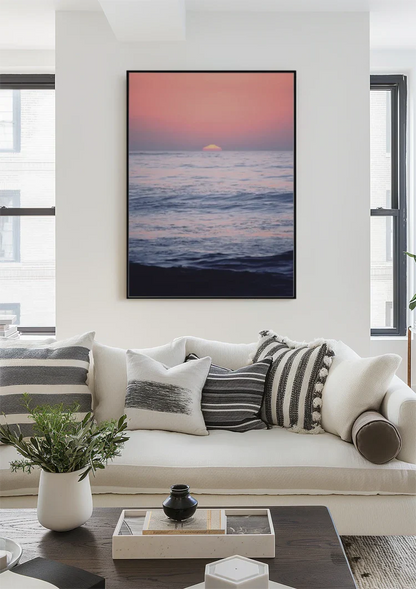 Sunset Ocean Pink Sky Serene Waves Seascape Painting