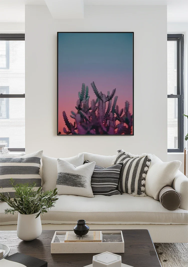 Cactus Pink Glow Dusk Desert Silhouette Painting