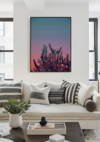 Cactus Pink Glow Dusk Desert Silhouette Painting