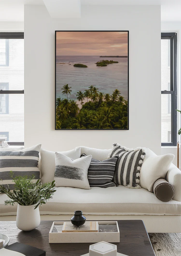 Tropical View With Palm Trees And Islands At Dusk Painting