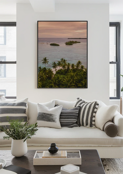 Tropical View With Palm Trees And Islands At Dusk Painting