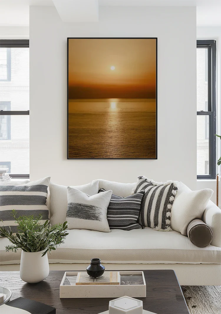 Wunderschöner Sonnenuntergang Goldener Ozean Spiegelung Gemälde
