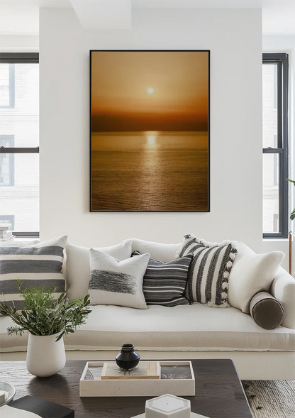 Wunderschöner Sonnenuntergang Goldener Ozean Spiegelung Gemälde