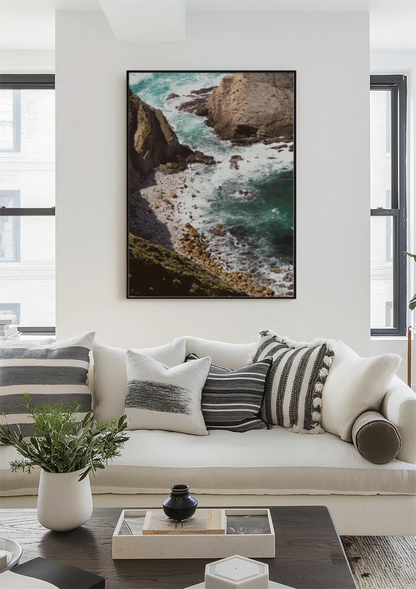 Rocky Coastline Top View With Turquoise Sea And Cliffs Painting