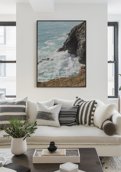 Kliffen Met Brekende Golven Turquoise Zee Bovenaanzicht Schilderij