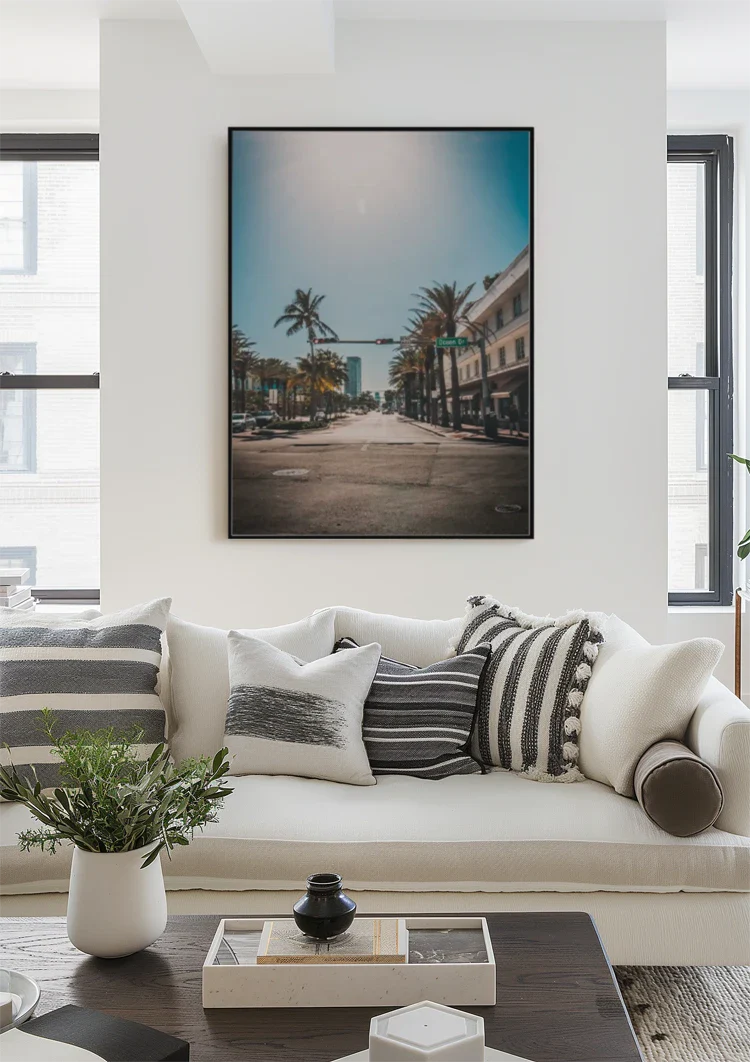 Stiller Boulevard Palmen Ampeln Sonnige Straße Gemälde