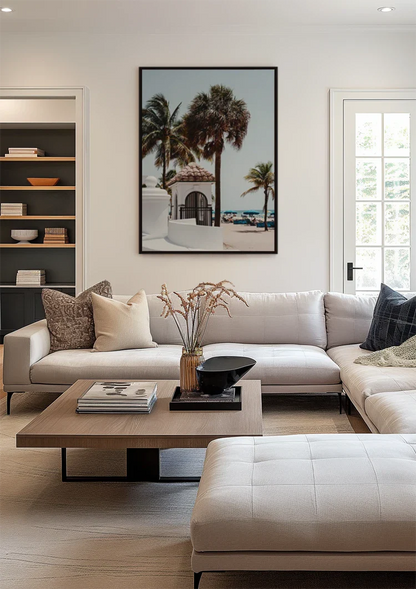 Hohe Palmen bei weißem Gebäude und blauem Meer Fort Lauderdale Gemälde