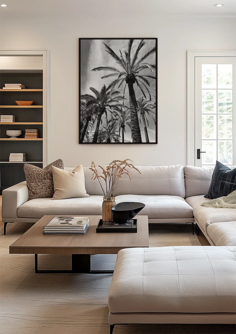 Tall Palm Trees Black White Photography Style Tropical Nature Painting