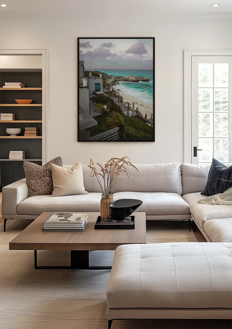 Rocky Coastline with Turquoise Seawater and Sandy Beach Painting