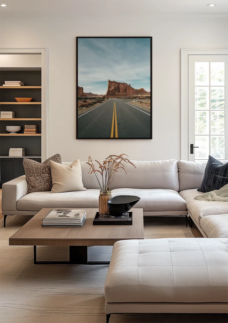 Straight Desert Road with Red Rocks and Blue Sky Painting