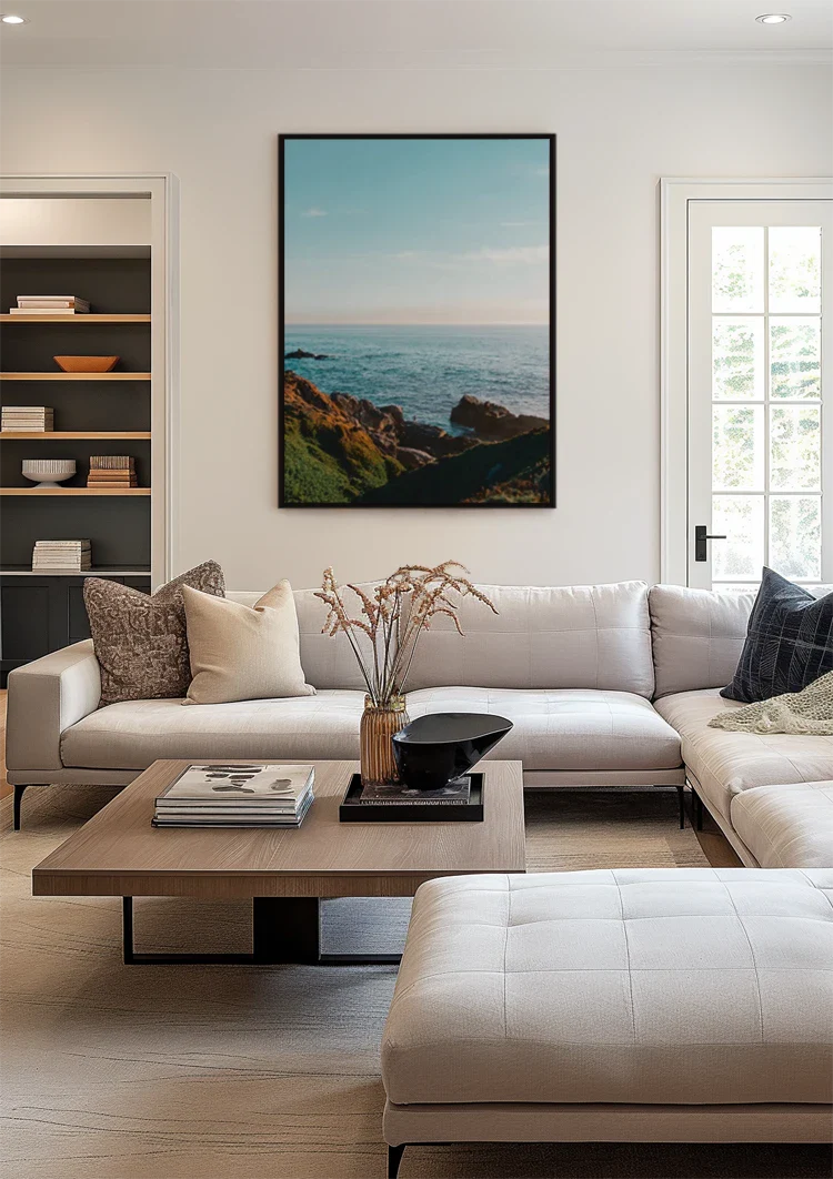 Calm Sea With Clear Blue Sky Minimalist Ocean Painting
