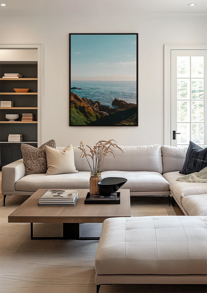 Calm Sea With Clear Blue Sky Minimalist Ocean Painting