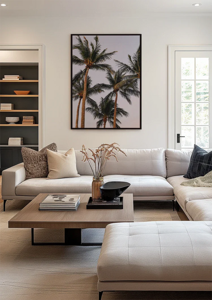 Hohe Palmen von unten weicher Pastellrosa Himmel Gemälde