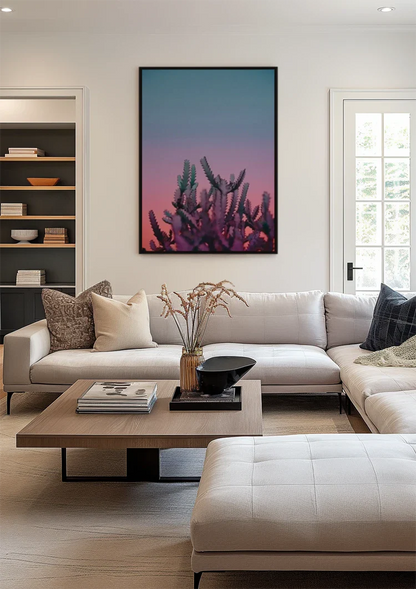 Cactus Pink Glow Dusk Desert Silhouette Painting