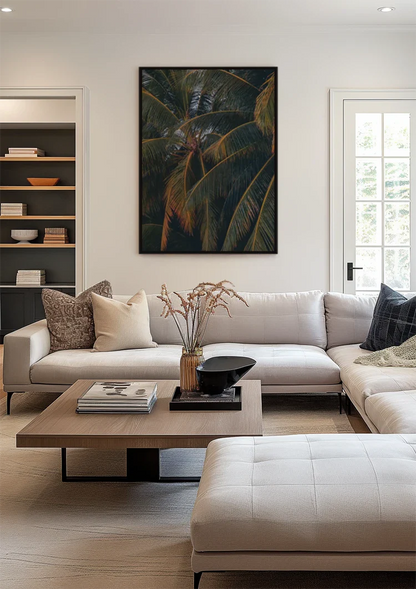 Palmenblatt Nahaufnahme Dunkel Tropisches Gemälde