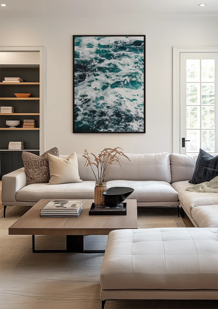Schuimende Zee Wilde Golven Turquoise Oceaan Zeegezicht Schilderij