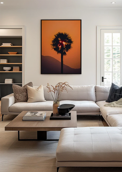 Palm Tree Silhouette Orange Sunset Sun Through Leaves Painting