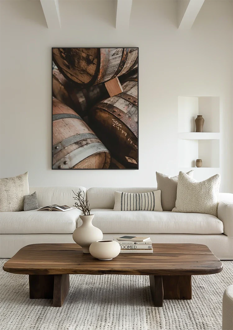 Wooden Wine Barrels with Iron Hoops Realistic Painting
