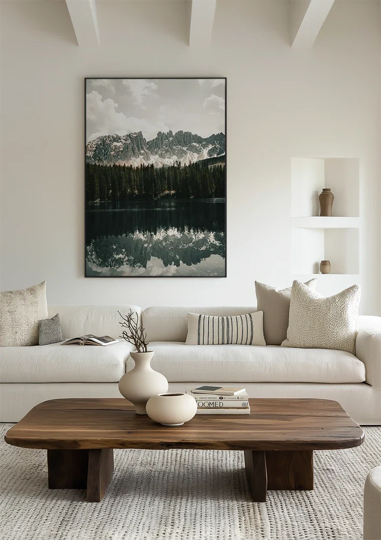 Peaceful Mountain Lake with Pine Forest and Mountain Peaks Painting