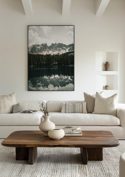 Peaceful Mountain Lake with Pine Forest and Mountain Peaks Painting