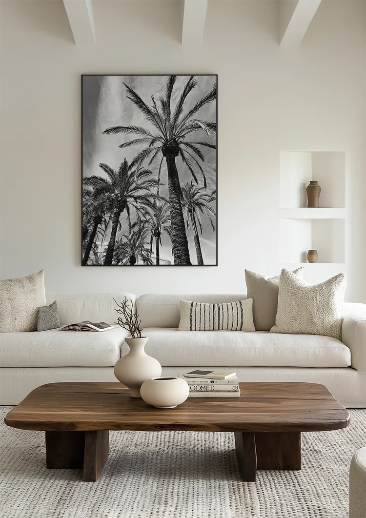 Tall Palm Trees Black and White Tropical Nature Photography Painting