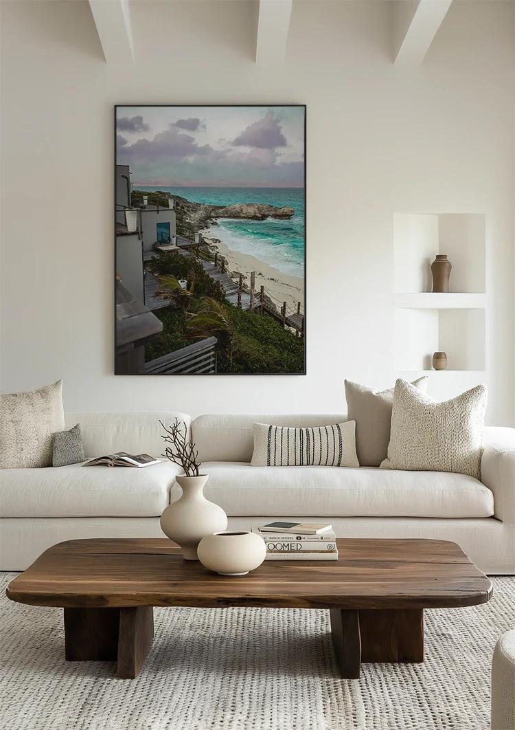 Rocky Coastline with Turquoise Seawater and Sandy Beach Painting