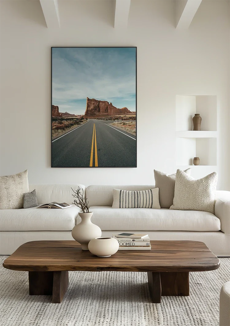 Straight Desert Road with Red Rocks and Blue Sky Painting