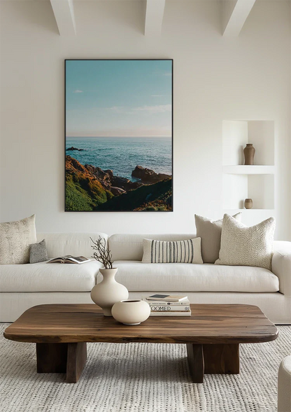 Calm Sea With Clear Blue Sky Minimalist Ocean Painting
