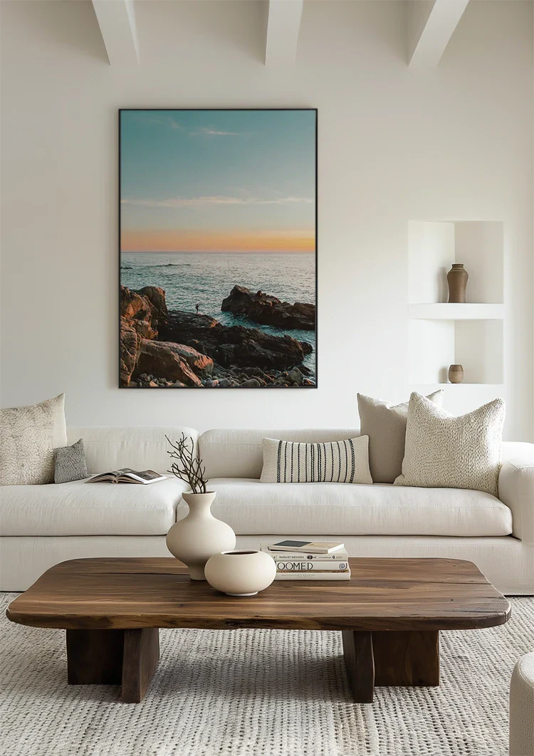 Rocky Coast At Sunset Wild Sea Golden Sky Painting