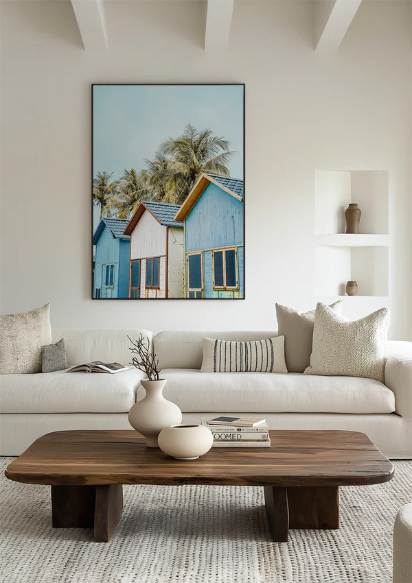 Colorful Houses With Palm Trees Tropical Village Painting