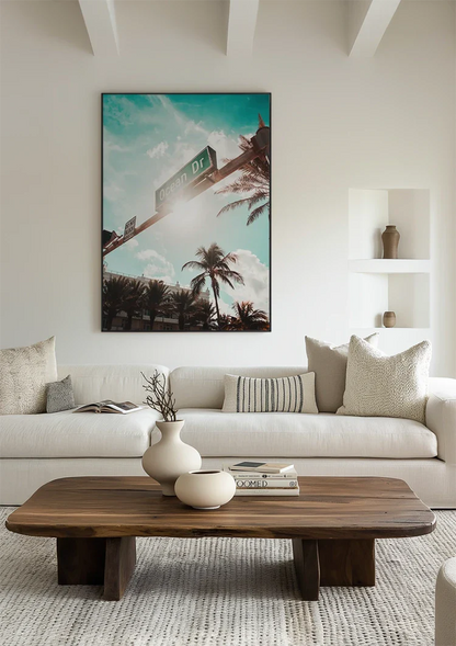 Ocean Drive Straßenschild Palmen Sonnige Himmelsmalerei