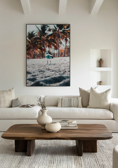 Strandvogel Palmbomen Tropisch Zandstrand Natuur Schilderij