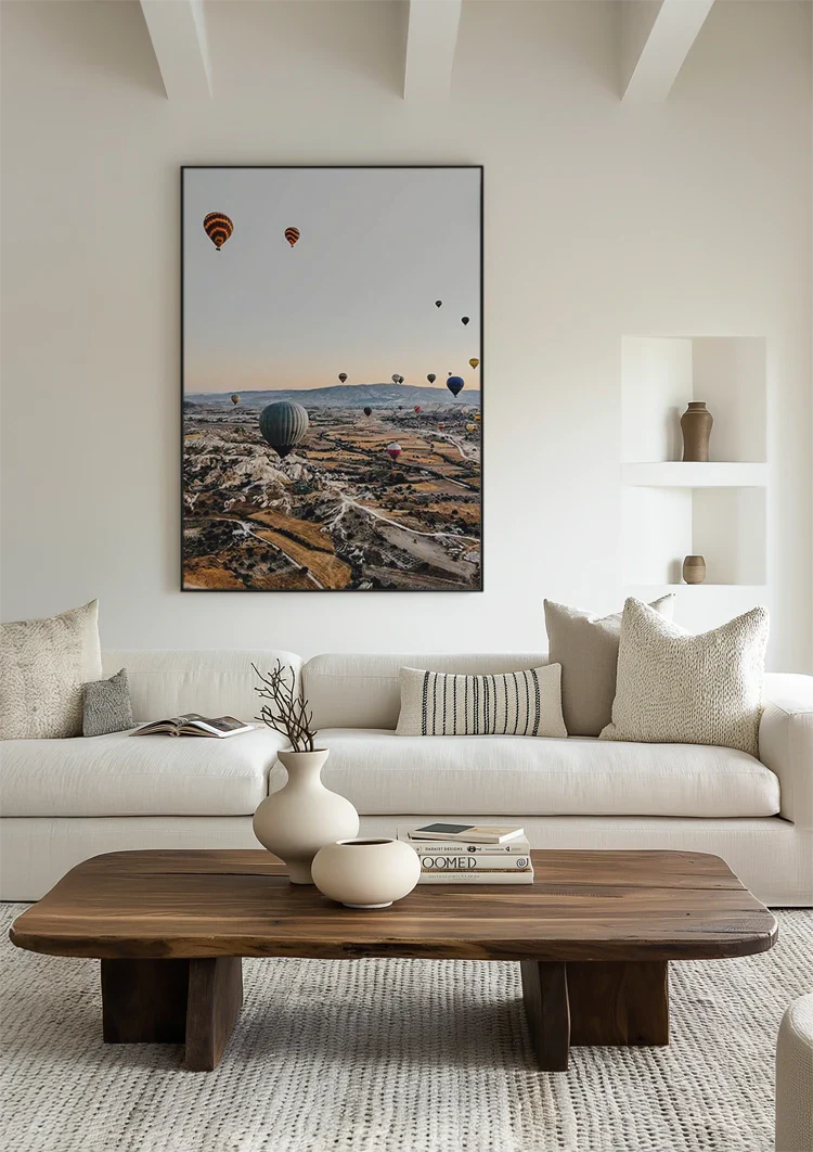 Luchtballonnen Warme Lucht Zonsondergang Sereen Schilderij