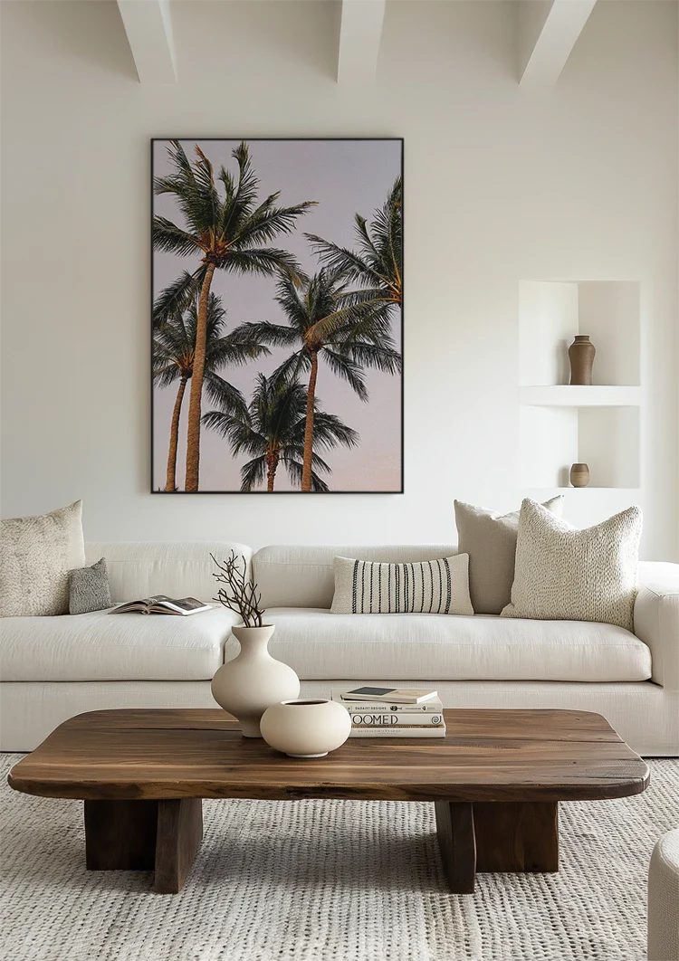 Hohe Palmen von unten weicher Pastellrosa Himmel Gemälde