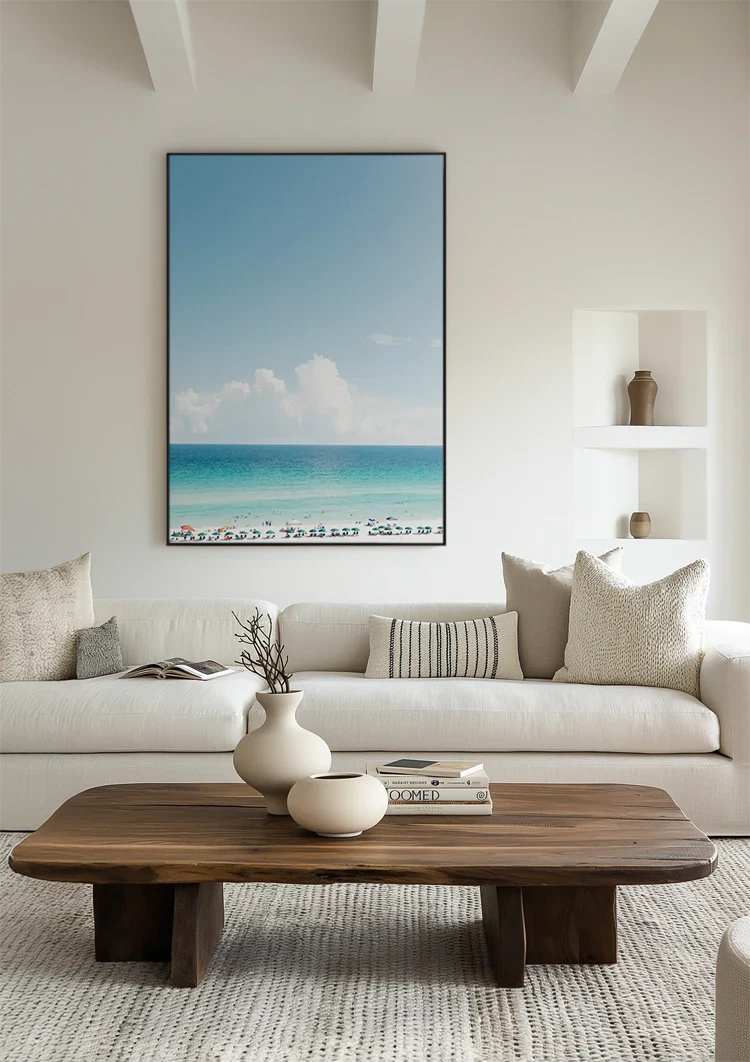 Fröhlicher Strand Türkises Meer Blauer Himmel Sonnig Gemälde
