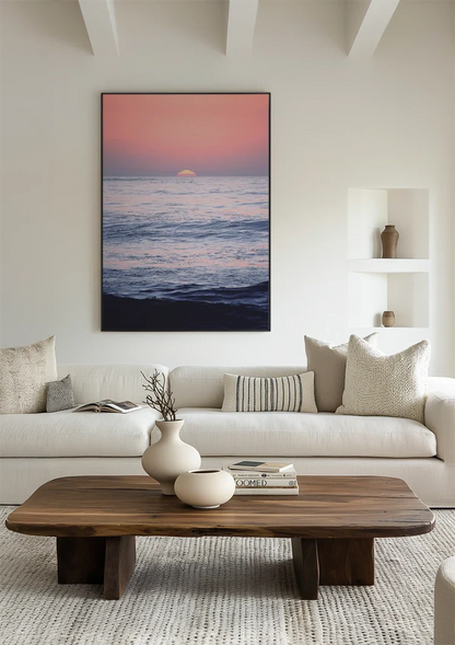 Sunset Ocean Pink Sky Serene Waves Seascape Painting