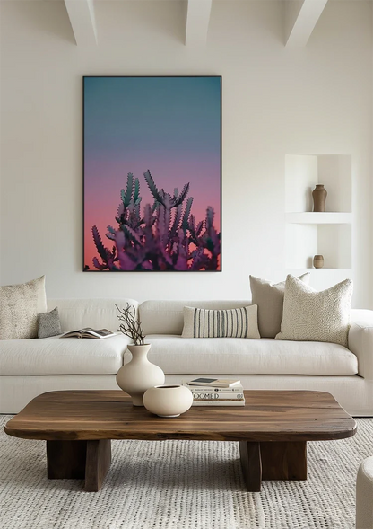 Cactus Pink Glow Dusk Desert Silhouette Painting