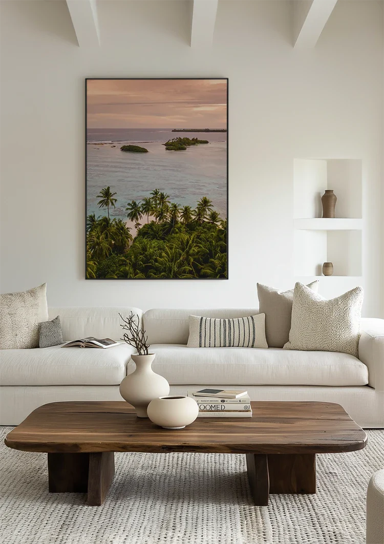 Tropical View With Palm Trees And Islands At Dusk Painting