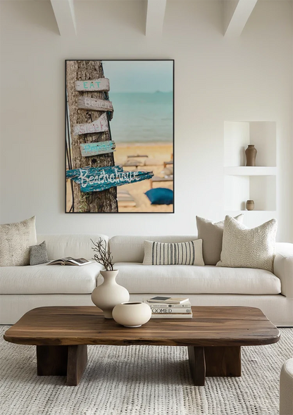 Palm Tree Wooden Signpost Tropical Beach Turquoise Sea Painting