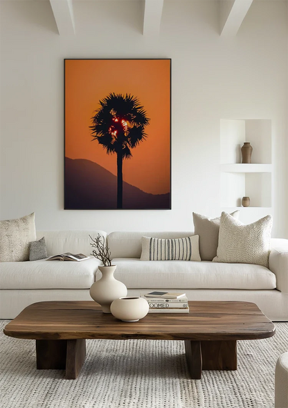 Palm Tree Silhouette Orange Sunset Sun Through Leaves Painting
